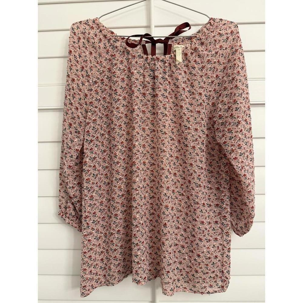 Matilda Jane Chelsea top in pink with a floral print and a ribbon tie closure.